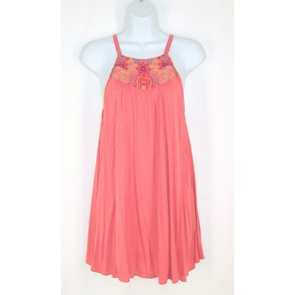 OS One September Anthropologie Coral Tank Top L FLowy Stitching Detail Tie Neck - Picture 1 of 6